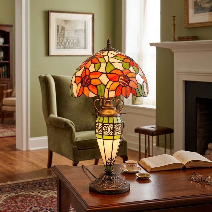 Brilagi - Tiffany vitražna stona lampa SUNFLOWER 1xE27/60W/230V + 1xE14/40W
