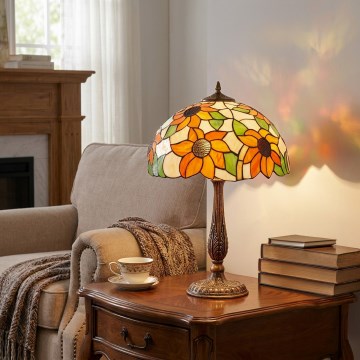 Brilagi - Tiffany vitražna stona lampa SUNFLOWER 2xE27/60W/230V