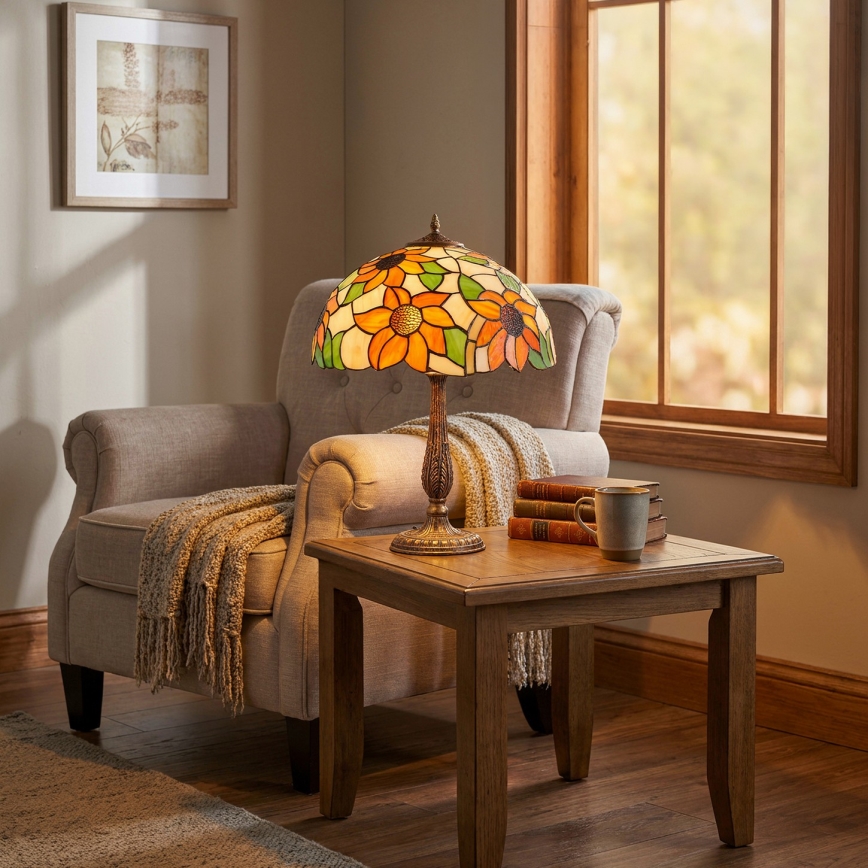 Brilagi - Tiffany vitražna stona lampa SUNFLOWER 2xE27/60W/230V
