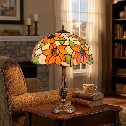 Brilagi - Tiffany vitražna stona lampa SUNFLOWER 2xE27/60W/230V