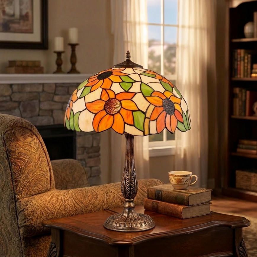 Brilagi - Tiffany vitražna stona lampa SUNFLOWER 2xE27/60W/230V