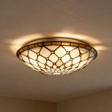 Brilagi - Tiffany vitražna stropna svetiljka slonovača 2xE27/60W/230V, prečnik 40 cm