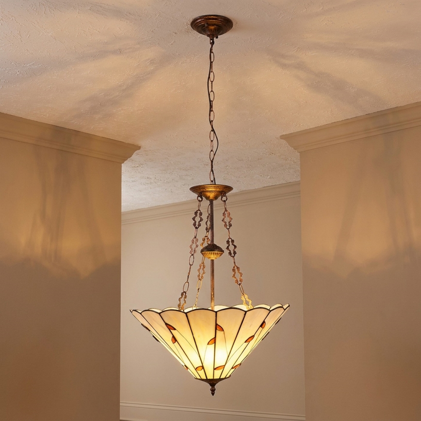 Brilagi - Tiffany vitražni luster na lancu FOLIA 3xE27/60W/230V, prečnik 50 cm