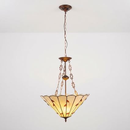 Brilagi - Tiffany vitražni luster na lancu FOLIA 3xE27/60W/230V, prečnik 50 cm