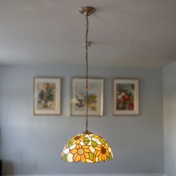 Brilagi - Tiffany vitražni luster na lancu SUNFLOWER 1xE27/60W/230V prečnik 40 cm