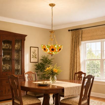 Brilagi - Tiffany vitražni luster na lancu SUNFLOWER 3xE27/60W/230V prečnik 50 cm