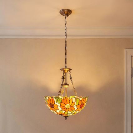 Brilagi - Tiffany vitražni luster na lancu SUNFLOWER 3xE27/60W/230V prečnik 50 cm