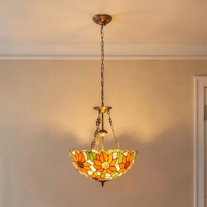Brilagi - Tiffany vitražni luster na lancu SUNFLOWER 3xE27/60W/230V prečnik 50 cm