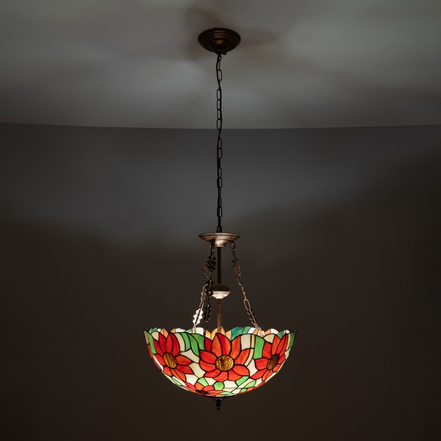 Brilagi - Tiffany vitražni luster na lancu SUNFLOWER 3xE27/60W/230V prečnik 50 cm