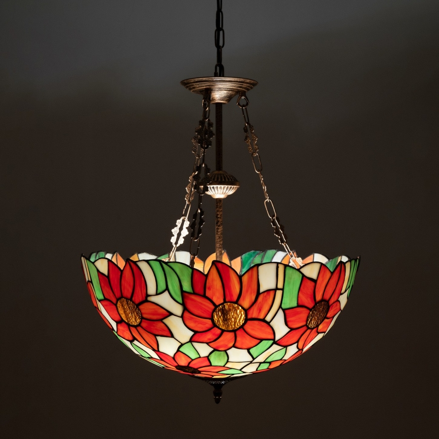 Brilagi - Tiffany vitražni luster na lancu SUNFLOWER 3xE27/60W/230V prečnik 50 cm