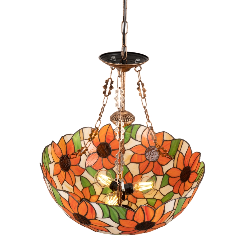 Brilagi - Tiffany vitražni luster na lancu SUNFLOWER 3xE27/60W/230V prečnik 50 cm