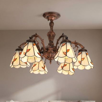 Brilagi - Tiffany vitražni plafonski luster FOLIA 6xE27/60W/230V Ø 60 cm