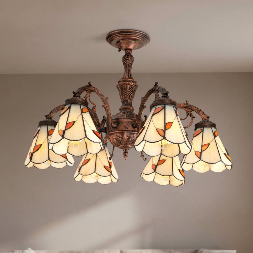 Brilagi - Tiffany vitražni plafonski luster FOLIA 6xE27/60W/230V Ø 60 cm