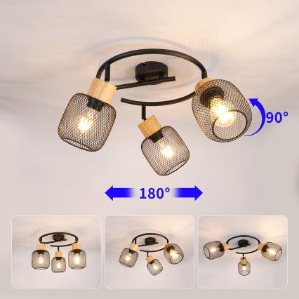 Brilagi - Usmereno svetlo BASKLITE 3xE27/15W/230V drvo/crna