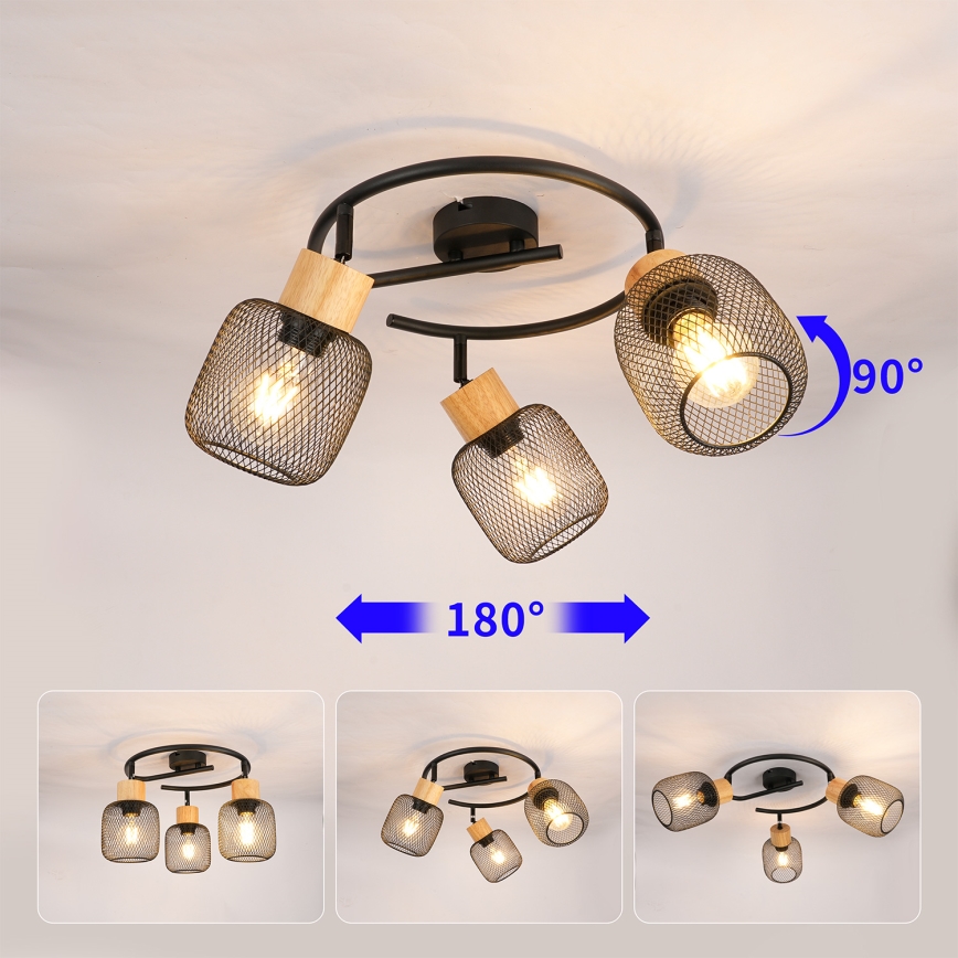 Brilagi - Usmereno svetlo BASKLITE 3xE27/15W/230V drvo/crna