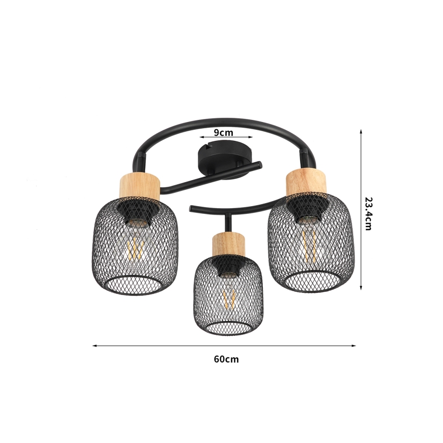 Brilagi - Usmereno svetlo BASKLITE 3xE27/15W/230V drvo/crna