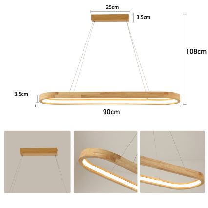 Brilagi - viseći LED luster na sajli UMEA WOOD LED/40W/230V 90x22 cm drvo
