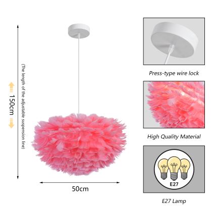 BRILAGI - Viseći luster na kablu FEATHER 3xE27/40W/230V prečnik 50 cm ružičasta