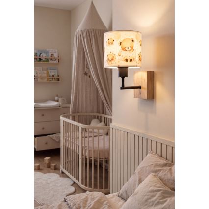 BRILAGI - Dečija zidna lampa BOBO WOOD 1xE27/25W/230V hrast/crna/bela/medvedići