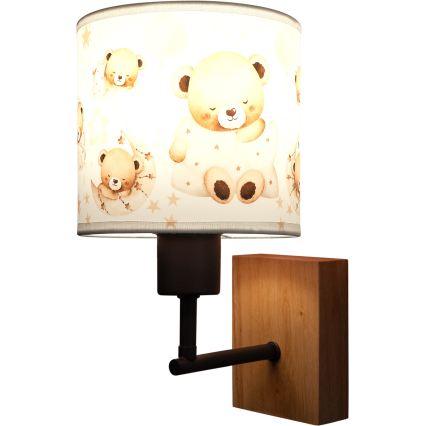BRILAGI - Dečija zidna lampa BOBO WOOD 1xE27/25W/230V hrast/crna/bela/medvedići