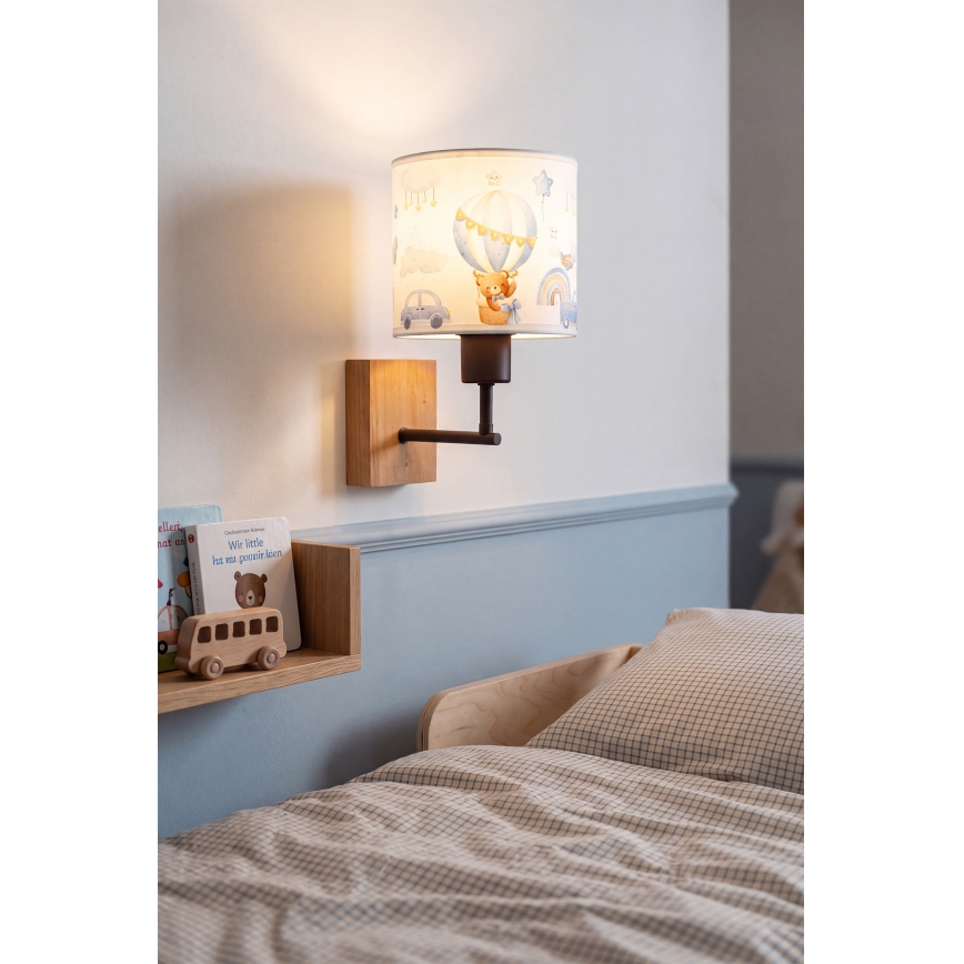 BRILAGI - Dečija zidna lampa BOBO WOOD 1xE27/25W/230V hrast/crna/bela/plava/medvedići
