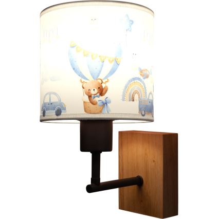 BRILAGI - Dečija zidna lampa BOBO WOOD 1xE27/25W/230V hrast/crna/bela/plava/medvedići