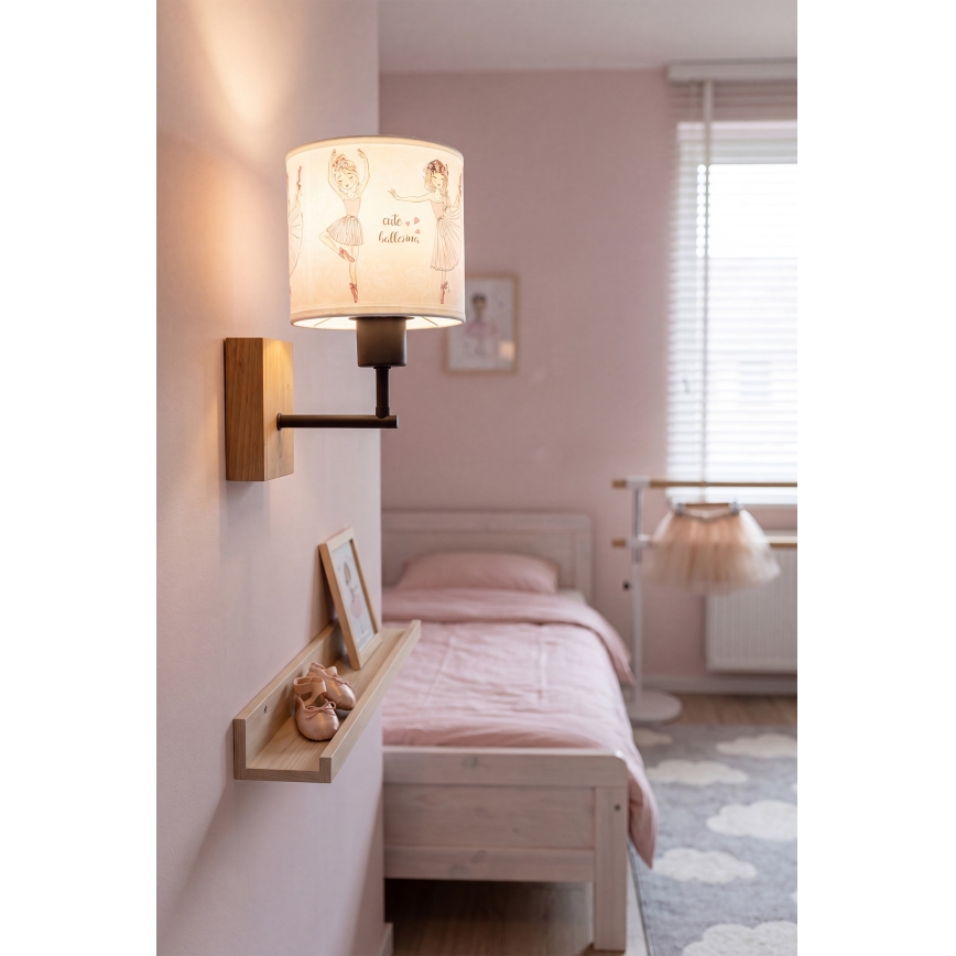 BRILAGI - Dečija zidna lampa BOBO WOOD 1xE27/25W/230V hrast/crna/bela/ružičasta/baletanke