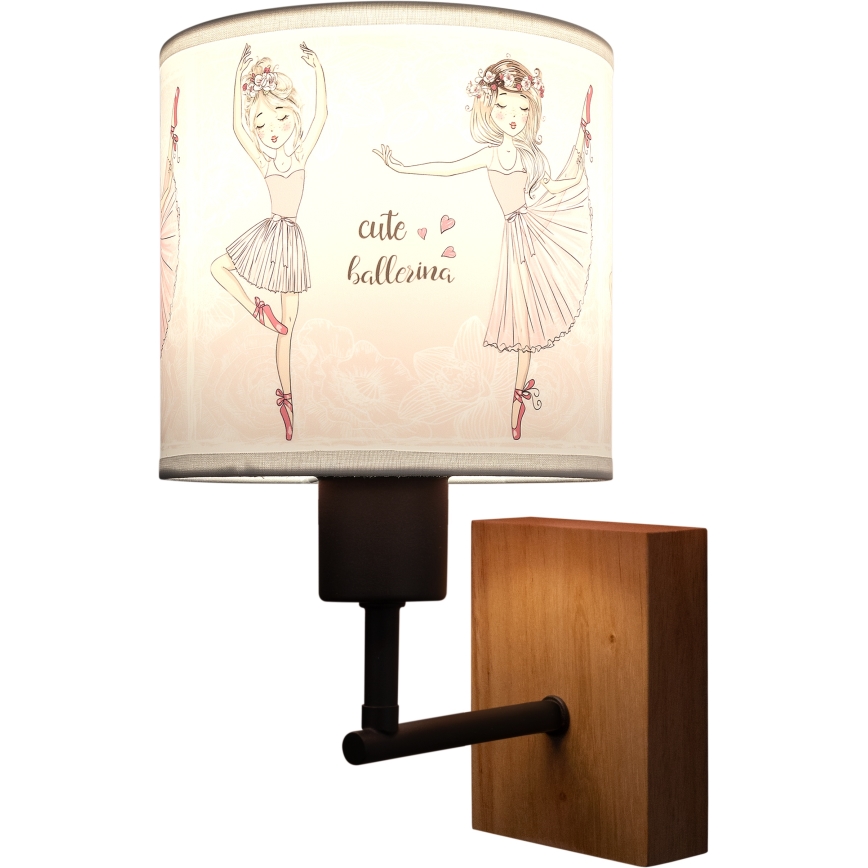 BRILAGI - Dečija zidna lampa BOBO WOOD 1xE27/25W/230V hrast/crna/bela/ružičasta/baletanke