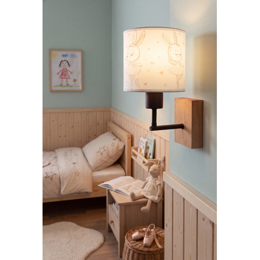 BRILAGI - Dečija zidna svetiljka BOBO WOOD 1xE27/25W/230V hrast/crna/bela/zečići