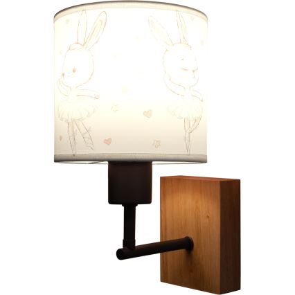 BRILAGI - Dečija zidna svetiljka BOBO WOOD 1xE27/25W/230V hrast/crna/bela/zečići
