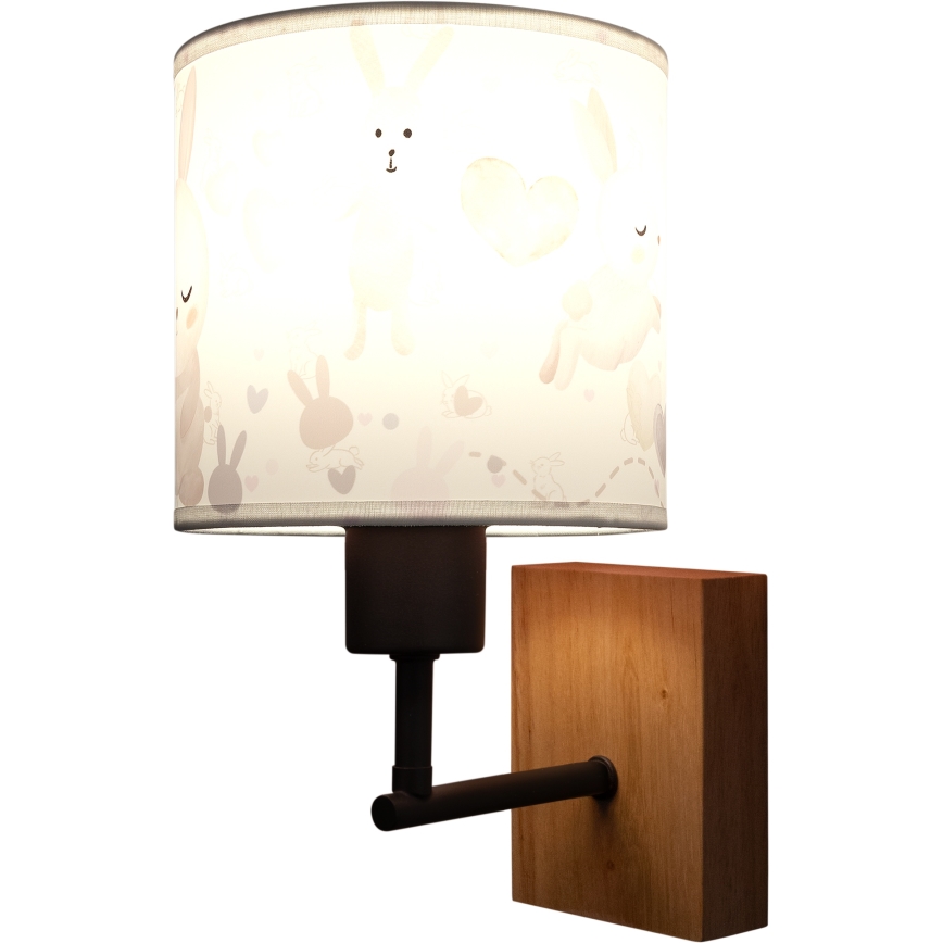 BRILAGI - Dečija zidna lampa BOBO WOOD 1xE27/25W/230V hrast/crna/bela/zečići