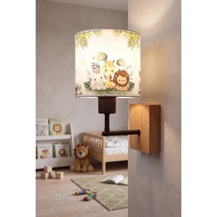 BRILAGI - Dečija zidna lampa BOBO WOOD 1xE27/25W/230V hrast/crna/bela/zelena/džungla