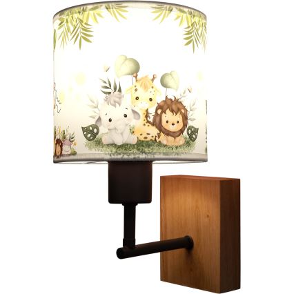 BRILAGI - Dečija zidna lampa BOBO WOOD 1xE27/25W/230V hrast/crna/bela/zelena/džungla