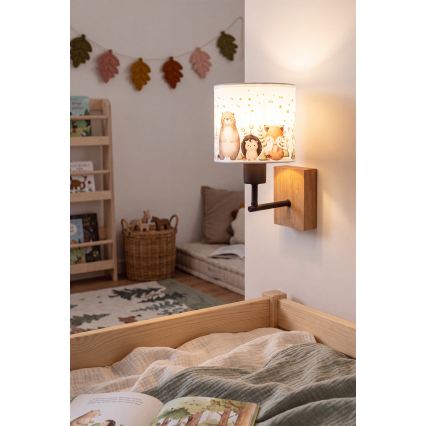 BRILAGI - Dečija zidna lampa BOBO WOOD 1xE27/25W/230V hrast/crna/bela/životinjice