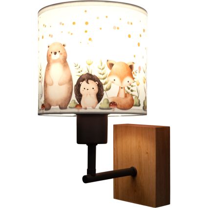BRILAGI - Dečija zidna lampa BOBO WOOD 1xE27/25W/230V hrast/crna/bela/životinjice