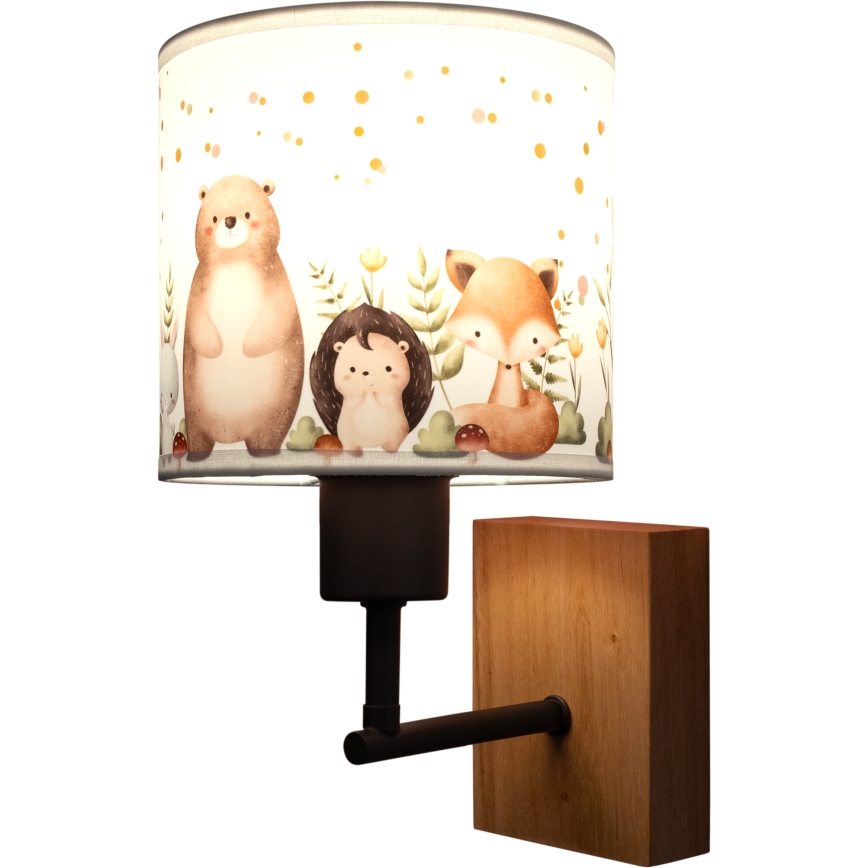 BRILAGI - Dečija zidna lampa BOBO WOOD 1xE27/25W/230V hrast/crna/bela/životinjice