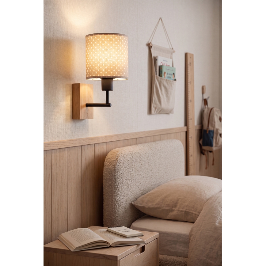 BRILAGI - Dečija zidna lampa BOBO WOOD 1xE27/25W/230V hrast/crna/bež/tačkice