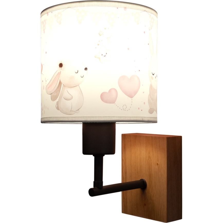 BRILAGI - Dečija zidna lampa BOBO WOOD 1xE27/25W/230V hrast/crna/krem/zečići