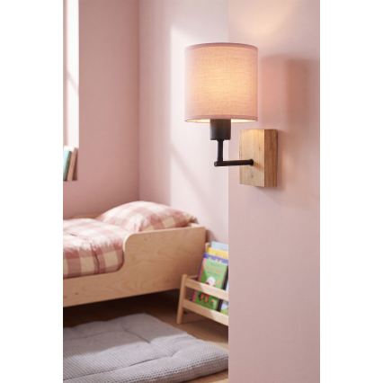 BRILAGI - Dečija zidna lampa BOBO WOOD 1xE27/25W/230V hrast/crna/ružičasta