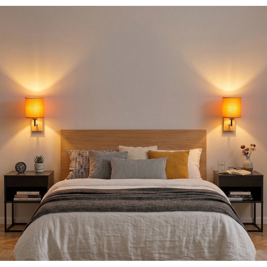 Brilagi - Zidna lampa NUBILA WOOD 1xE27/25W/230V hrast/crna/narandžasta