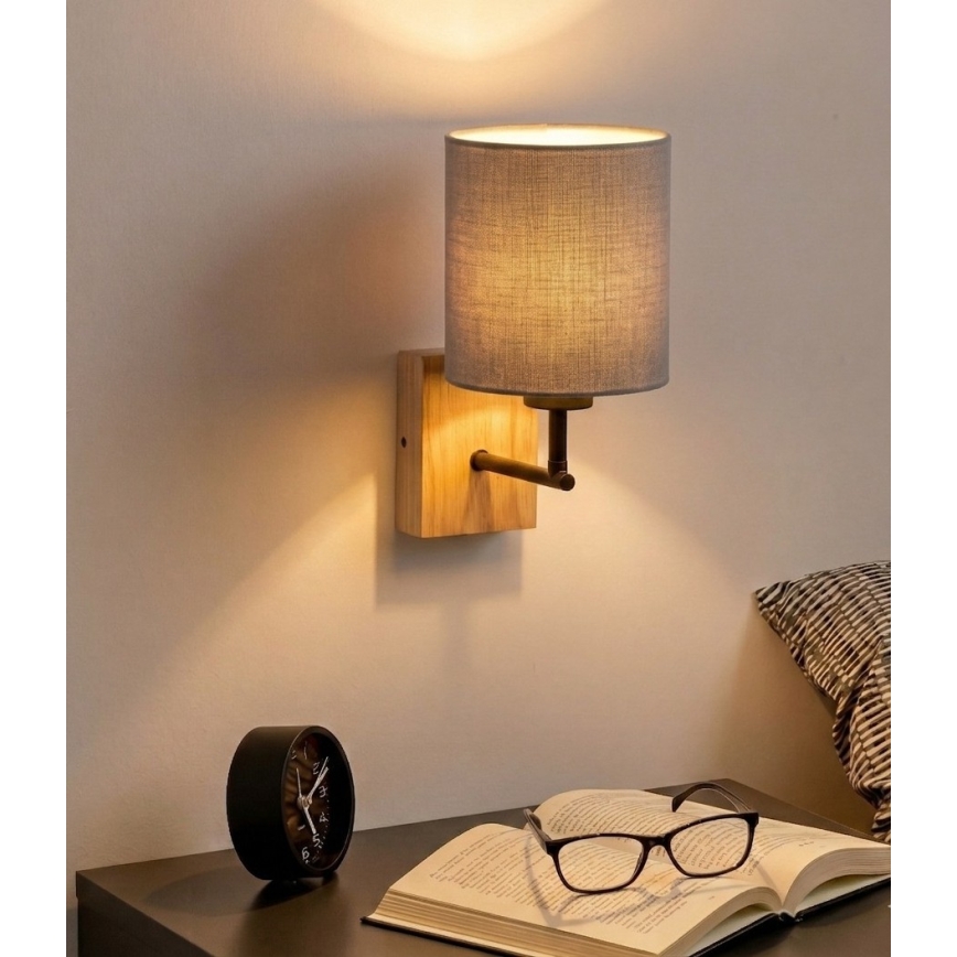 Brilagi - Zidna lampa NUBILA WOOD 1xE27/25W/230V hrast/crna/svetlo siva