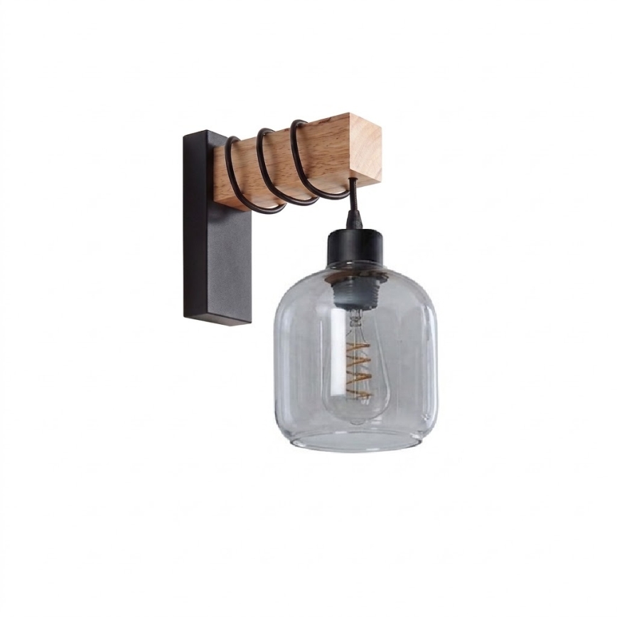BRILAGI - Zidna lampa WOOD GLASS 1xE27/60W/230V borovina/crna/zadimljena siva