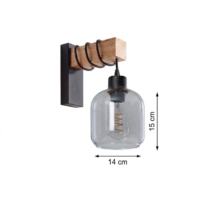 BRILAGI - Zidna lampa WOOD GLASS 1xE27/60W/230V borovina/crna/zadimljena siva