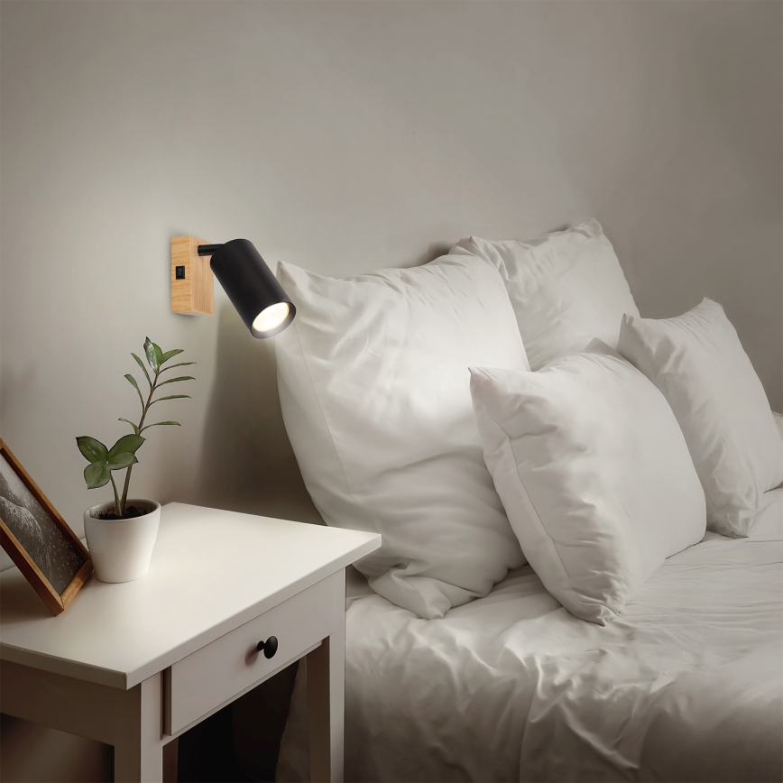 Brilagi - Zidni spot SELE 1xGU10/30W/230V crno/dekor hrasta