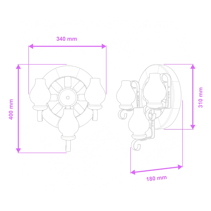 Brilagi - Zidno svetlo ROATA APLICA 3xE14/40W/230V bukva
