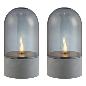 Brilliant - SET 2x LED sveće ILLUSION LED/2xAA IP44 siva/dimljeno-crna