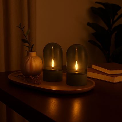 Brilliant - SET 2x LED sveće ILLUSION LED/2xAA IP44 siva/dimljeno-crna