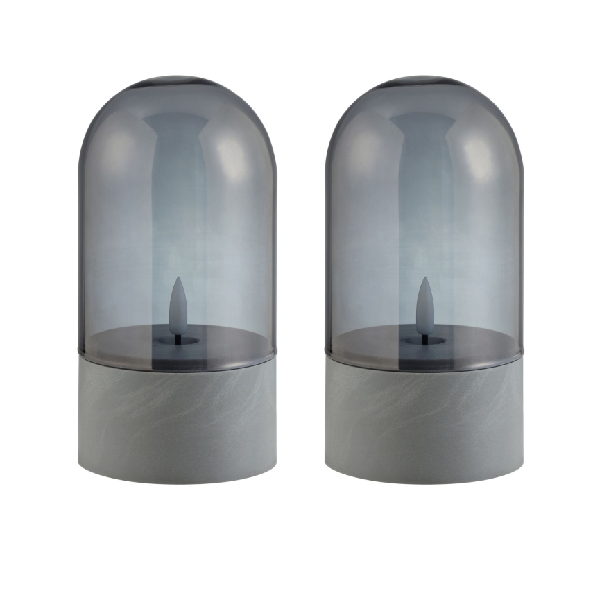 Brilliant - SET 2x LED sveće ILLUSION LED/2xAA IP44 siva/dimljeno-crna