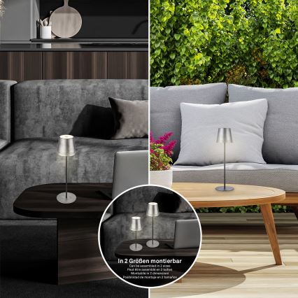 Brilo - LED prigušiva punjiva dodirna spoljašnja stona lampa KIKI LED/2,6W/5V IP44 2600 mAh srebrna