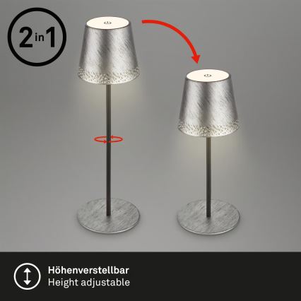 Brilo - LED prigušiva punjiva dodirna spoljašnja stona lampa KIKI LED/2,6W/5V IP44 2600 mAh srebrna